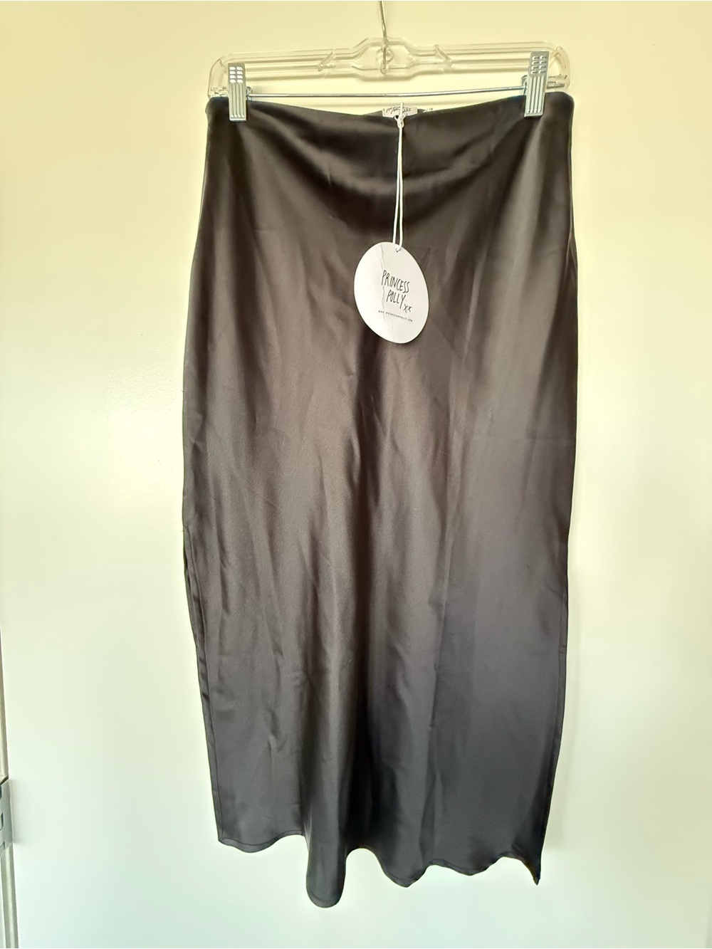 NWT Princess Polly Black Satin Maxi Slip Skirt